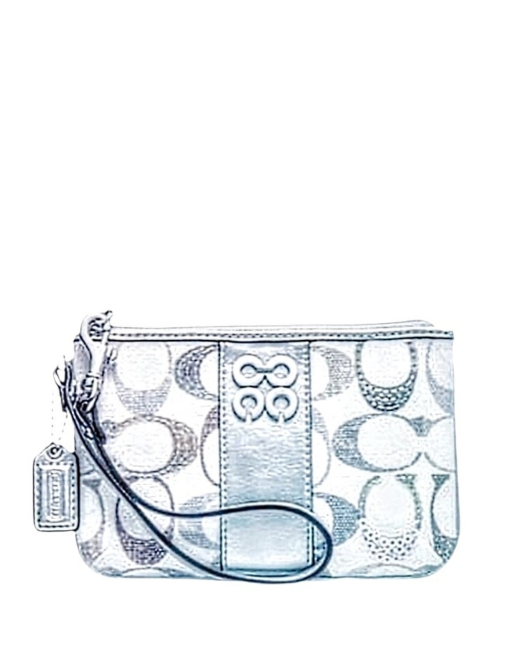 💙 NWT Coach Julia Embellished Sequin Signature Stripe Wristlet Bag Silver Blue